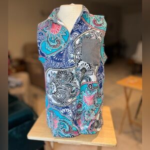 CHICO'S Women's Cotton Collared Tank Top Floral Striped Multicolor Size 2 L